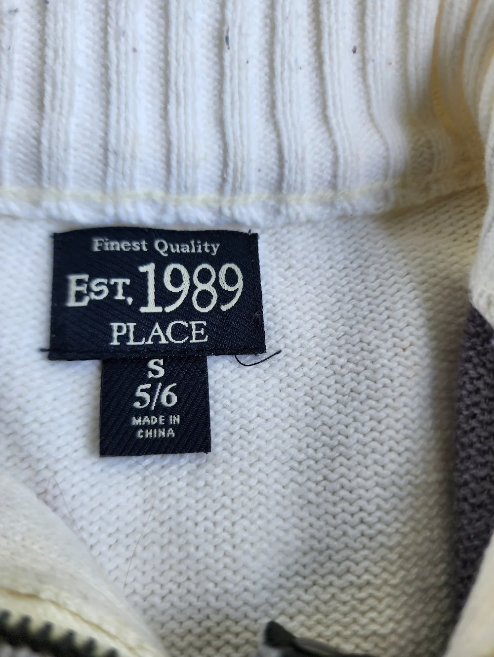 Est. 1989 Place Kids sweater White Gray 1/4 Zip Mock Neck Boys Size S 5/6